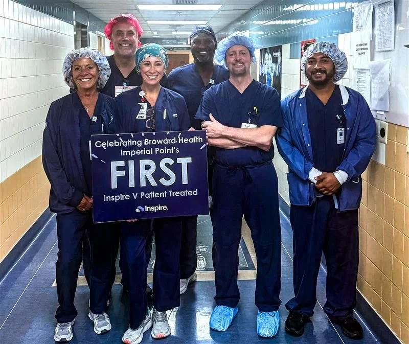 Broward Health Imperial Point surgical team celebrating the first Inspire V patient treated